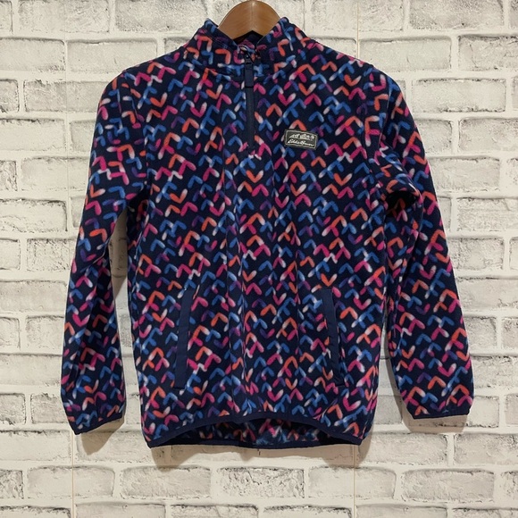 Girl’s Eddie Bauer multicolor fleece geometric print 1/4 Zip Pullover Lg 14/16 - Picture 1 of 5